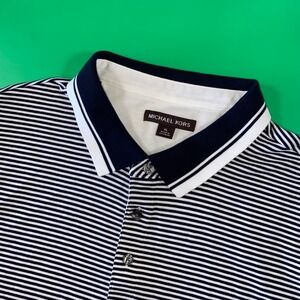 Michael Kors Men's XL Striped Polo Shirt Navy White‎ Cotton Casual Top